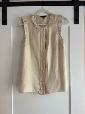 JCrew Sleeveless Ruffle-Trim Button-Front Blouse - Cream, Size 4 Tall